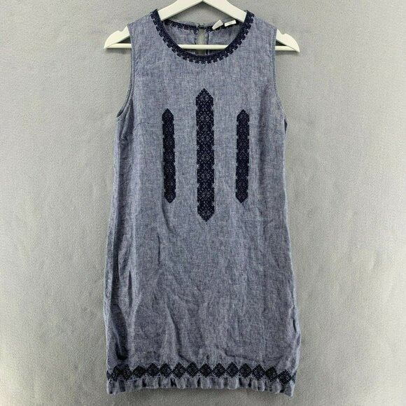 Artisan 100% Linen Embroidered Shift Dress Womens 4 Boho Hippie Beach Wedding - Picture 1 of 12